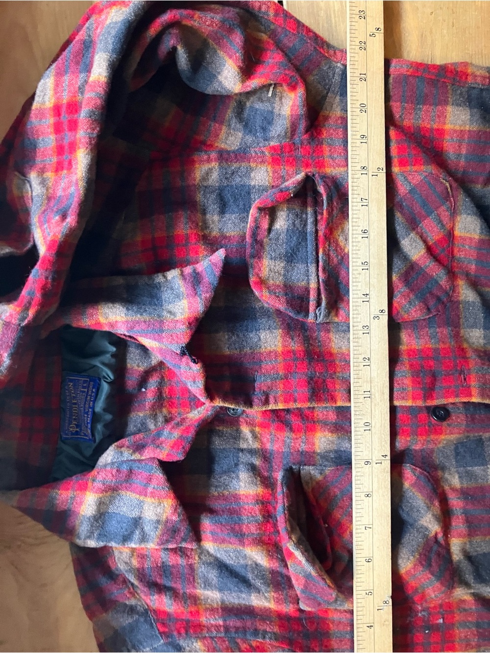 Vintage Pendleton Red Gray Tan Plaid Wool Flannel Shirt - Picture 11 of 16